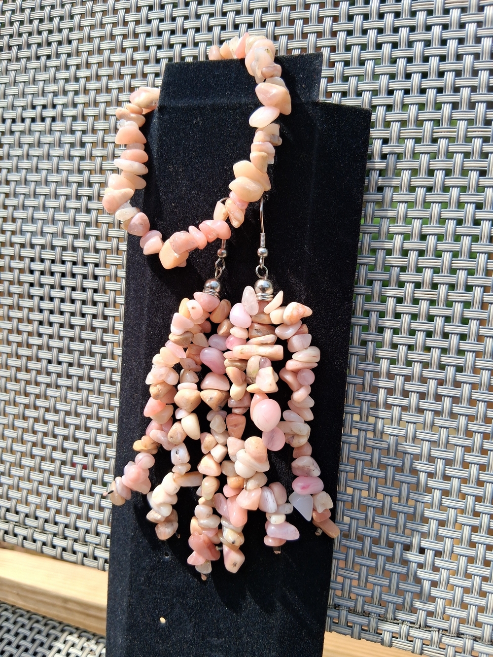 Natural Pink Opal Chip Jewelry Set | Cluster Earrings & Bracelet